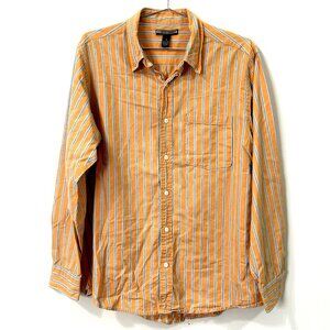 STRING THEORY Shirt M Mens Orange Blue White Stripe Cotton Button Down LS